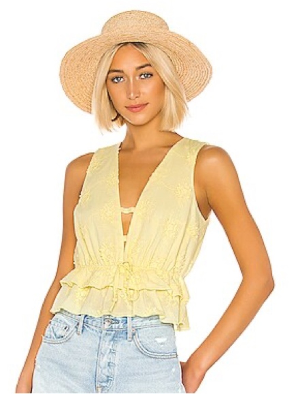 Tularosa Pastel Butter Yellow Ruffle Tie-Front Rachel Top